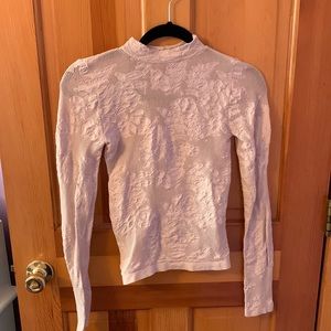 Bebe cream mock neck long sleeve shirt with back keyhole cutout